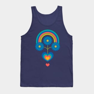 UNDER THE RAINBOW Folk Art Mid-Century Modern Scandi Floral With Flowers and Hearts on Dark Blue - UnBlink Studio by Jackie Tahara Tank Top